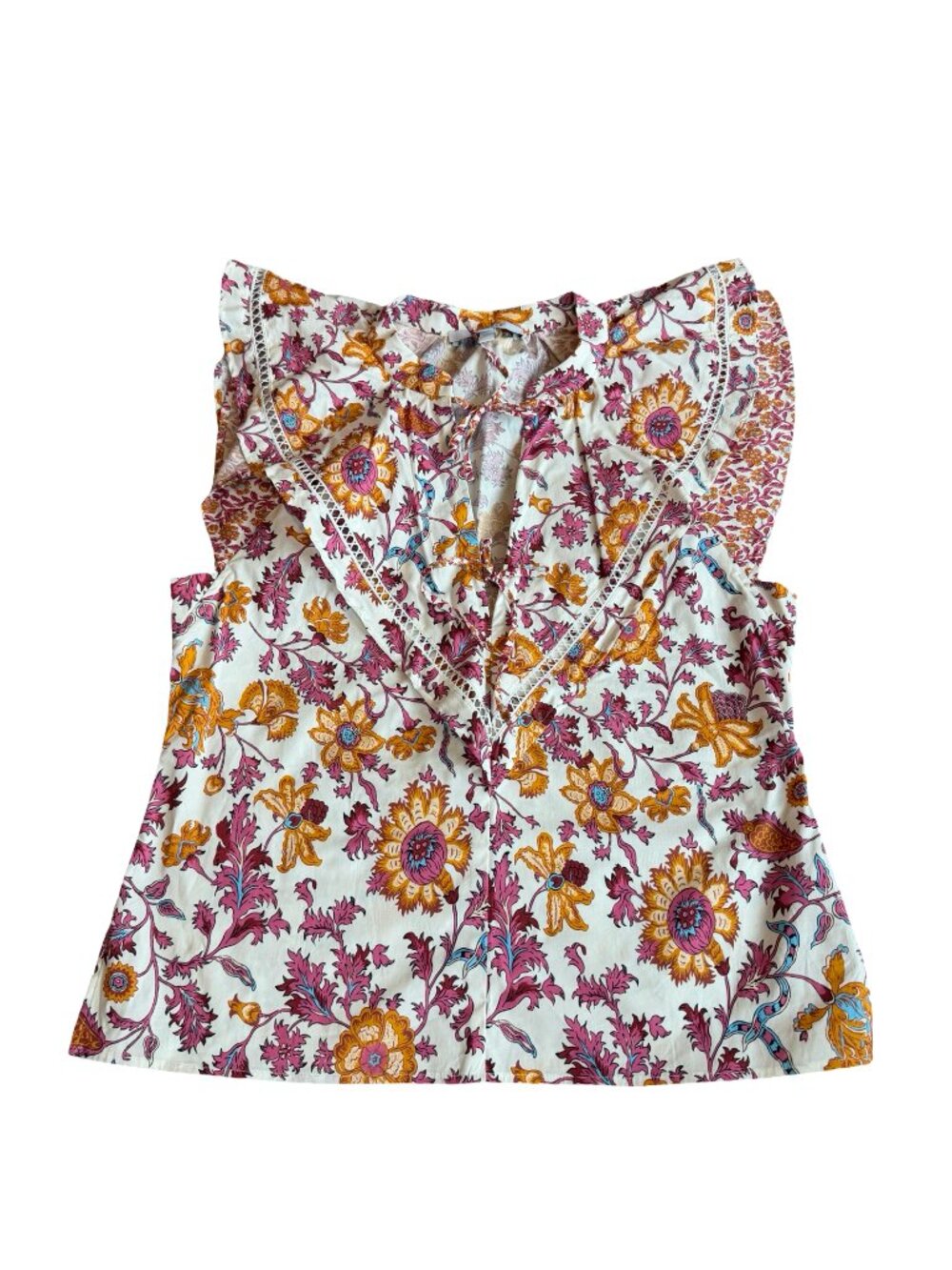Derek Lam 10 Crosby White Floral Ruffle Tie Blouse Top Shirt X-Small Women's